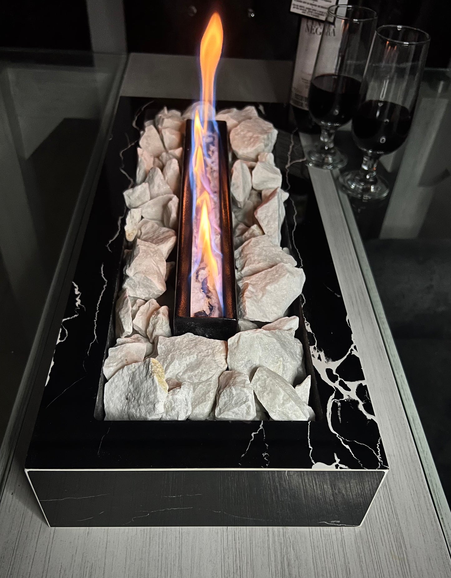 Chimenea portátil de lujo 70x20 Negro Mármol
