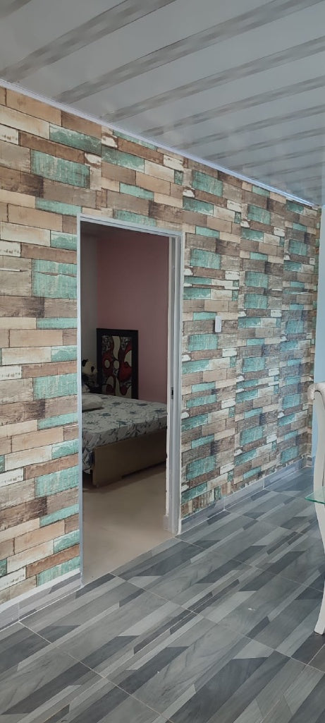 Panel adhesivo 3D Madera Turqueza