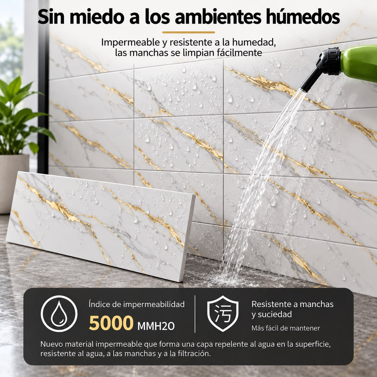 Panel Adhesivo Mármol Marfil Dorado 30cmx60cm x10 unidades