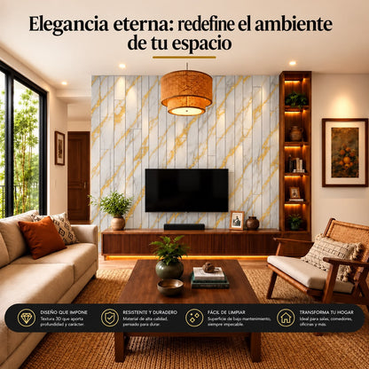 Panel Adhesivo Mármol  Blanco con Vetas Oro 30cmx60cm x10 unidades