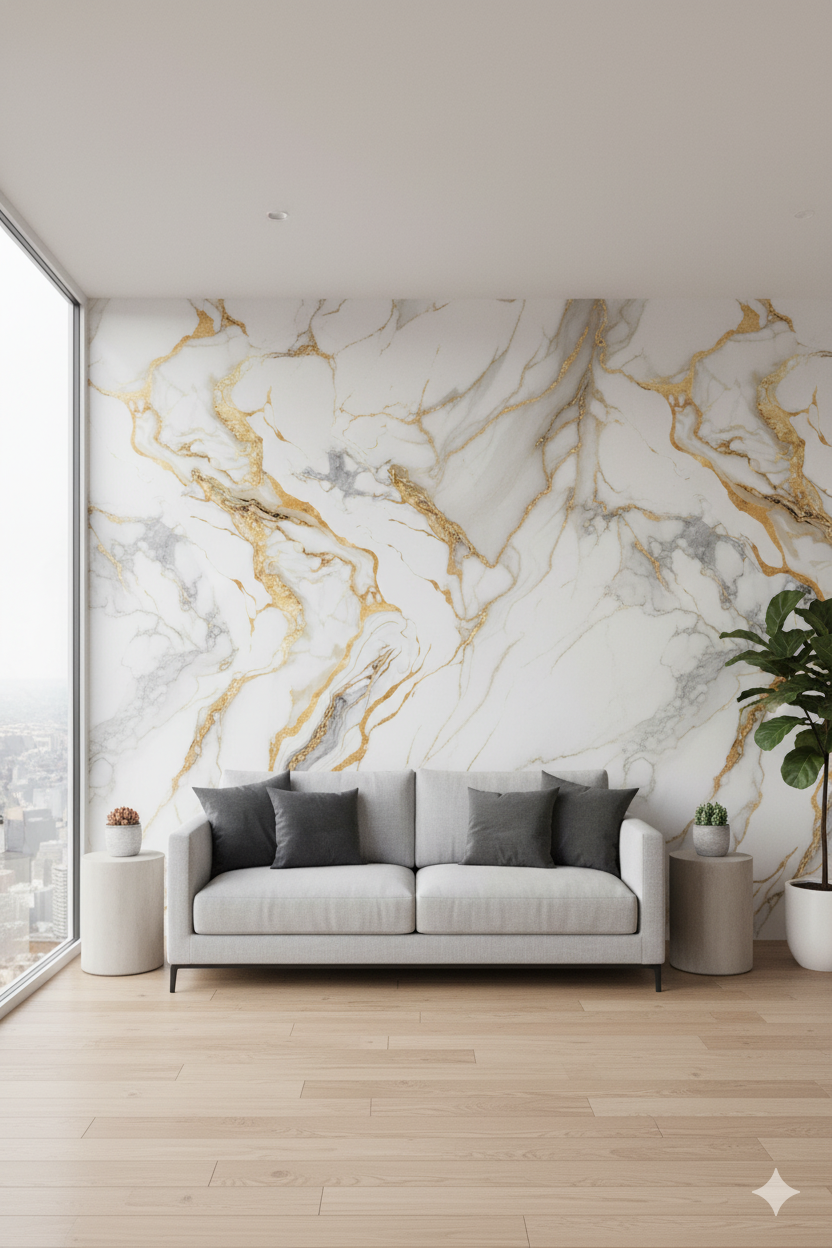 Rollo de mármol adhesivo Tormenta Dorada UVS-2