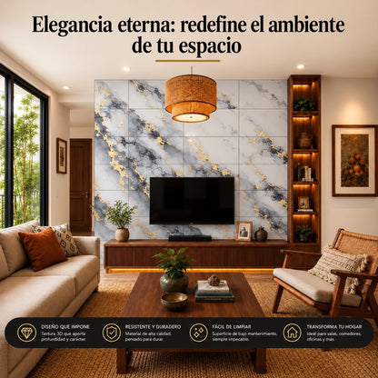Panel Adhesivo Mármol Lluvia Dorada 30cmx60cm x10 unidades