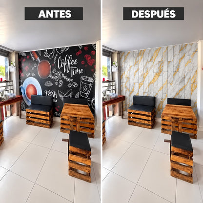Panel Adhesivo Mármol  Blanco con Vetas Oro 30cmx60cm x10 unidades