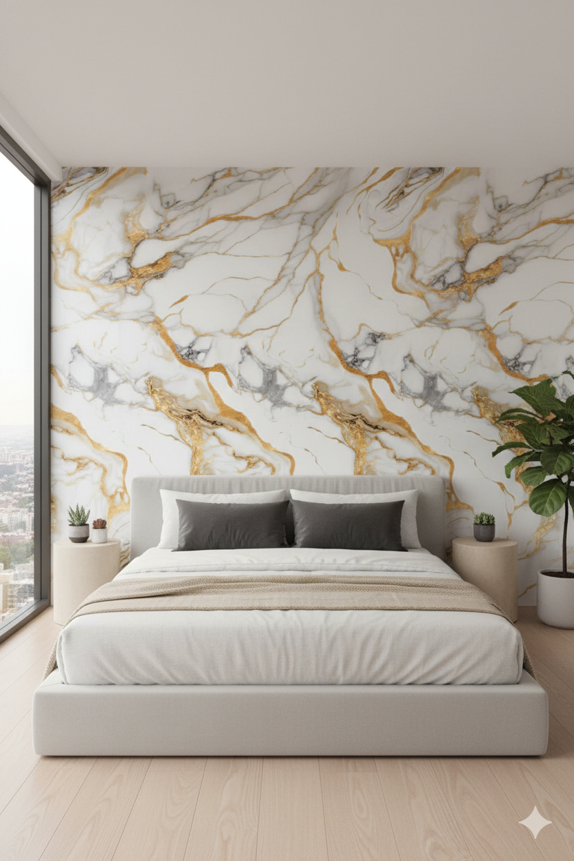 Rollo de mármol adhesivo Tormenta Dorada UVS-2