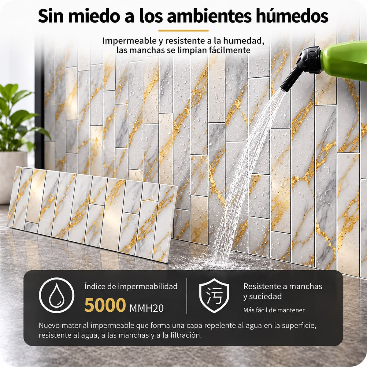 Panel Adhesivo Mármol  Blanco con Vetas Oro 30cmx60cm x10 unidades