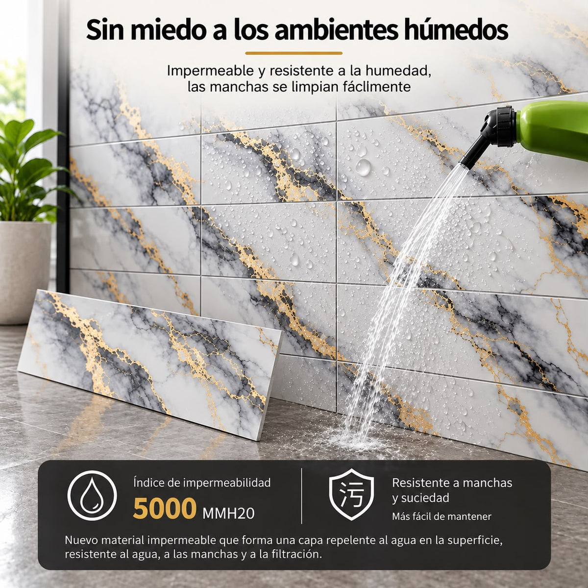 Panel Adhesivo Mármol Lluvia Dorada 30cmx60cm x10 unidades