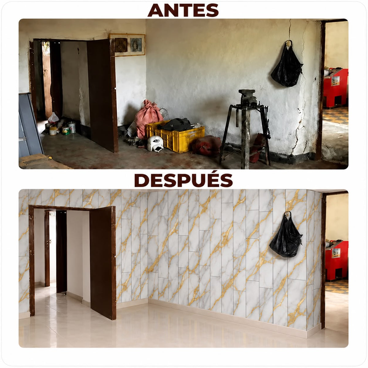 Panel Adhesivo Mármol  Blanco con Vetas Oro 30cmx60cm x10 unidades