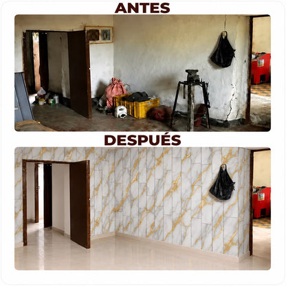 Panel Adhesivo Mármol  Blanco con Vetas Oro 30cmx60cm x10 unidades