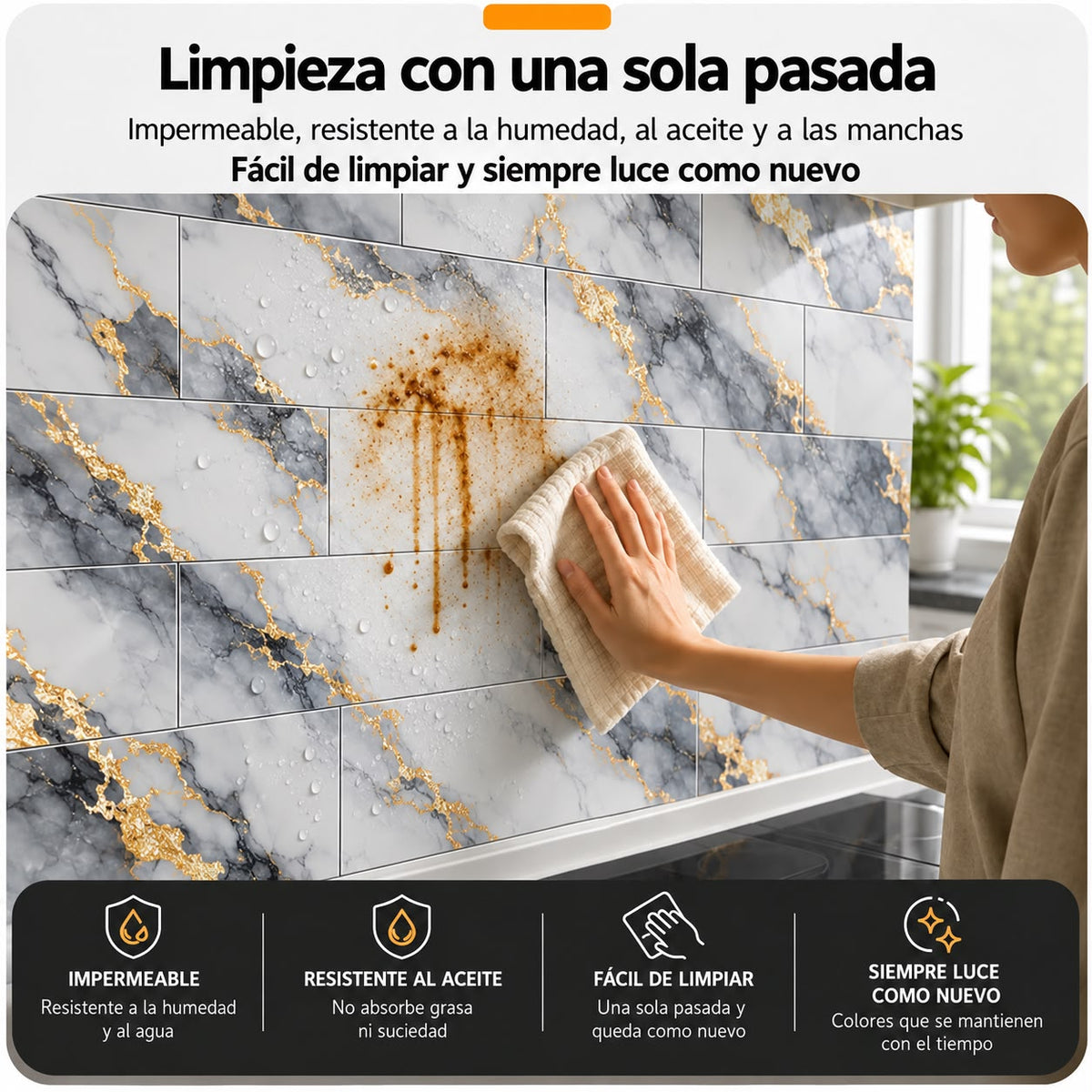 Panel Adhesivo Mármol Lluvia Dorada 30cmx60cm x10 unidades