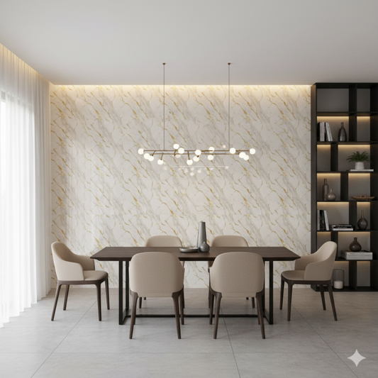 Panel Adhesivo Mármol  Blanco con Vetas Oro  x10 unidades