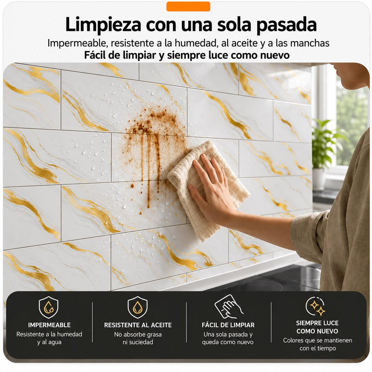 Panel Adhesivo Mármol F001 30cmx60cm x10 unidades