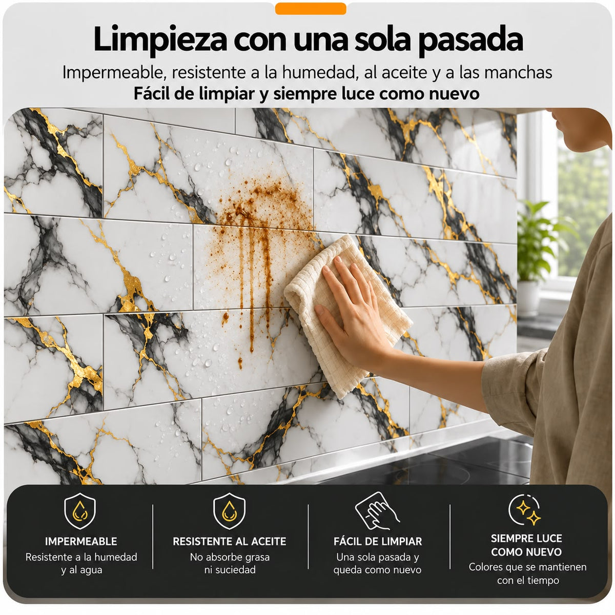 Panel Adhesivo Mármol F002 30cmx60cm x10 unidades