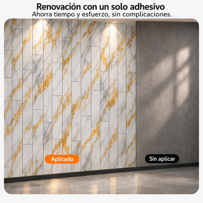 Panel Adhesivo Mármol  Blanco con Vetas Oro 30cmx60cm x10 unidades