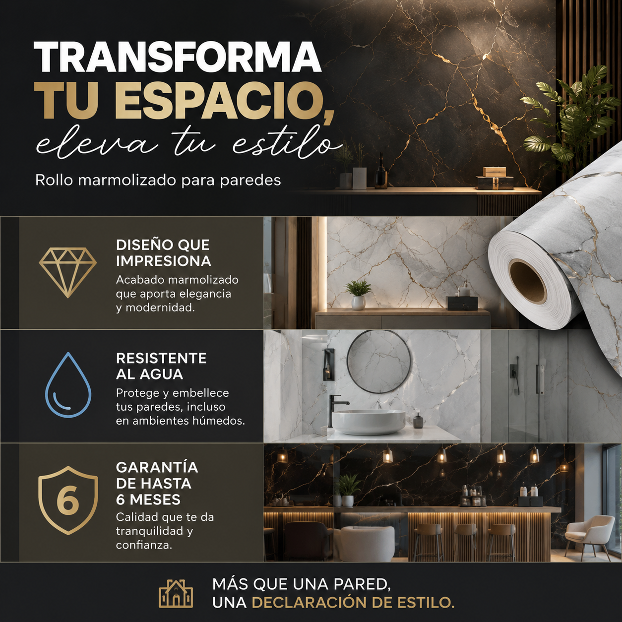 Rollo de mármol adhesivo Oro Blanco Imperial TLS24 - 1.20 x 2.40 Metros