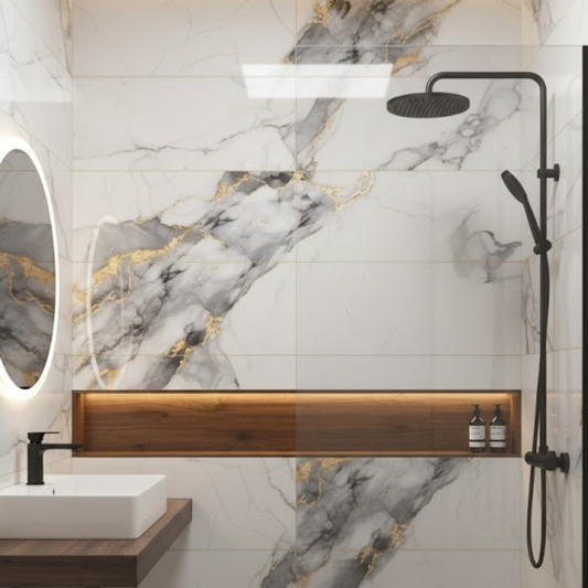 Panel Adhesivo Mármol Lluvia Dorada  x10 unidades