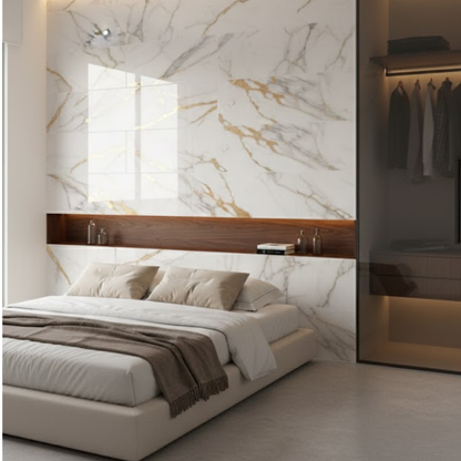 Panel Adhesivo Mármol  Blanco con Vetas Oro  x10 unidades
