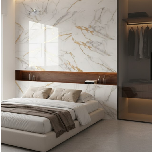 Panel Adhesivo Mármol  Blanco con Vetas Oro  x10 unidades