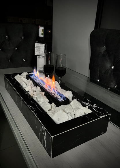 Chimenea portátil de lujo 70x20 Negro Mármol