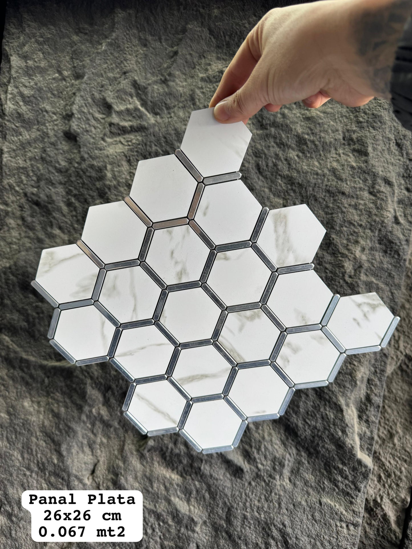 Mosaico Adhesivo Panal plata