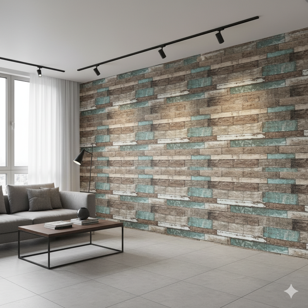 Panel adhesivo 3D Madera Turqueza