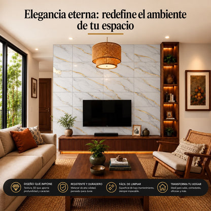 Panel Adhesivo Mármol Marfil Dorado 30cmx60cm x10 unidades
