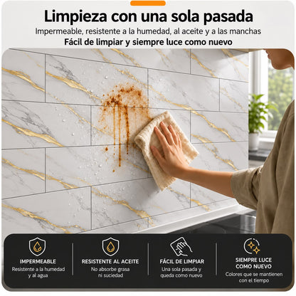 Panel Adhesivo Mármol Marfil Dorado 30cmx60cm x10 unidades