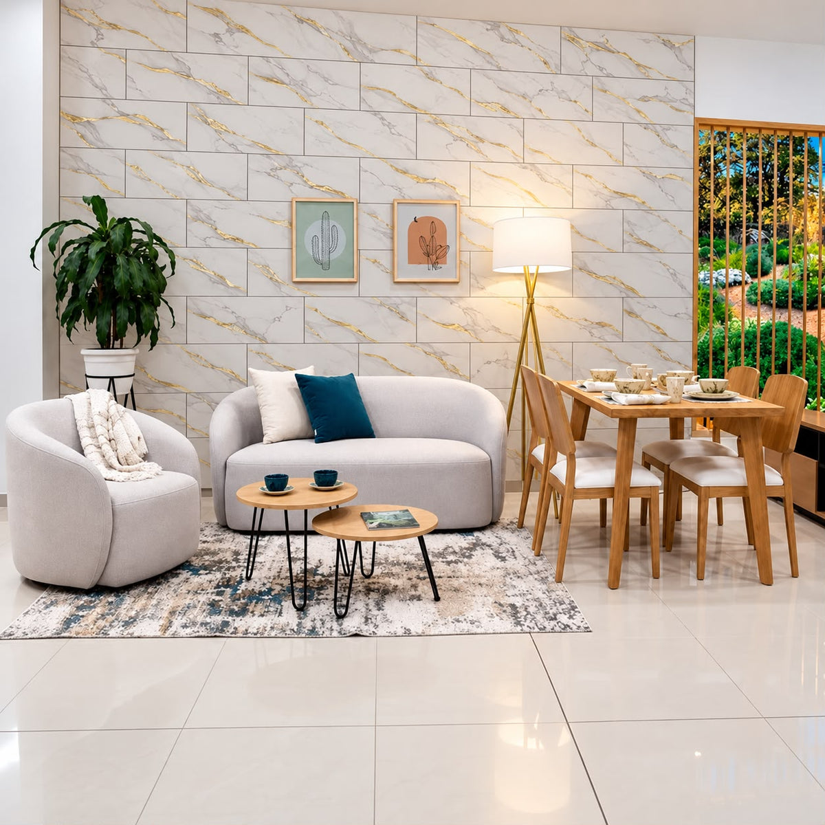 Panel Adhesivo Mármol Marfil Dorado 30cmx60cm x10 unidades