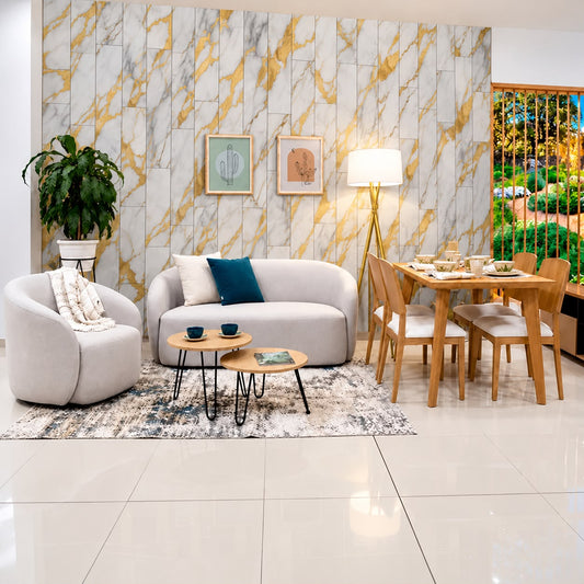 Panel Adhesivo Mármol  Blanco con Vetas Oro 30cmx60cm x10 unidades