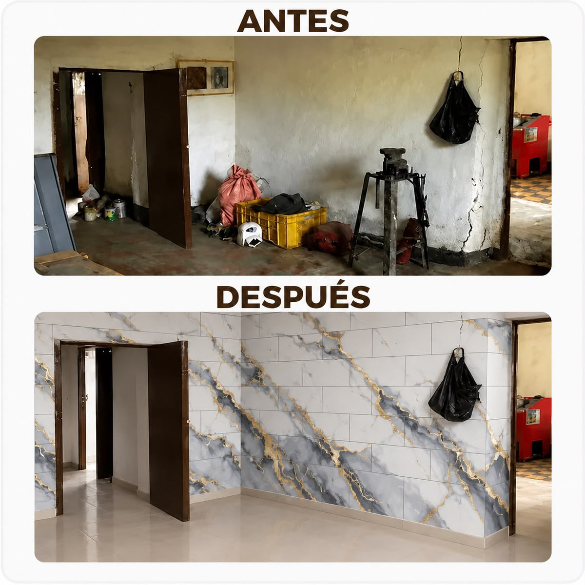 Panel Adhesivo Mármol Lluvia Dorada 30cmx60cm x10 unidades