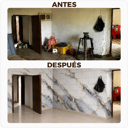 Panel Adhesivo Mármol Lluvia Dorada 30cmx60cm x10 unidades