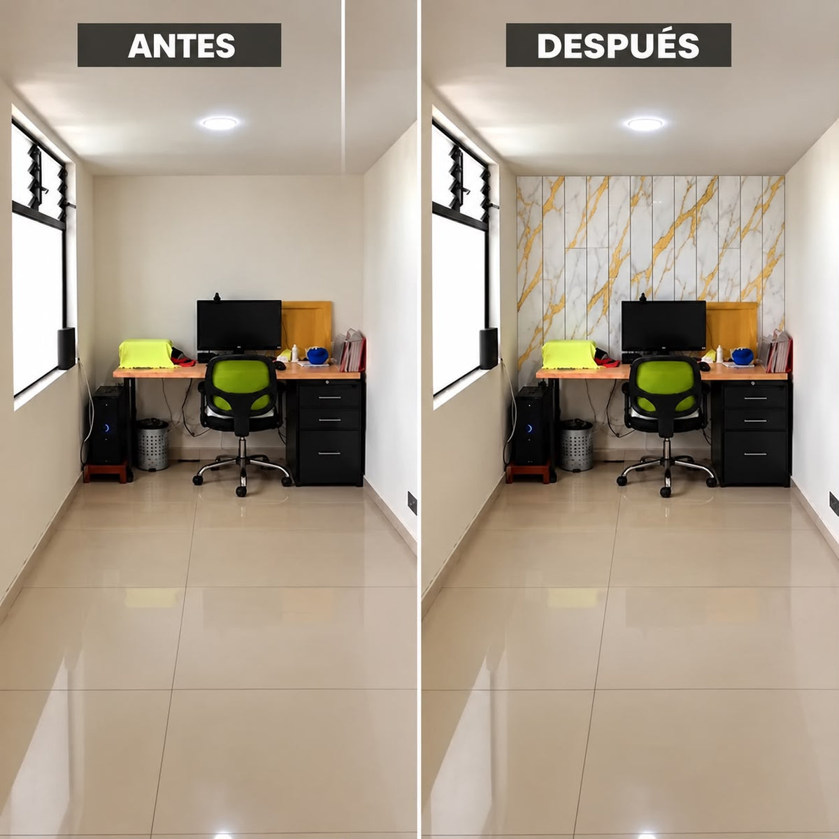 Panel Adhesivo Mármol  Blanco con Vetas Oro 30cmx60cm x10 unidades