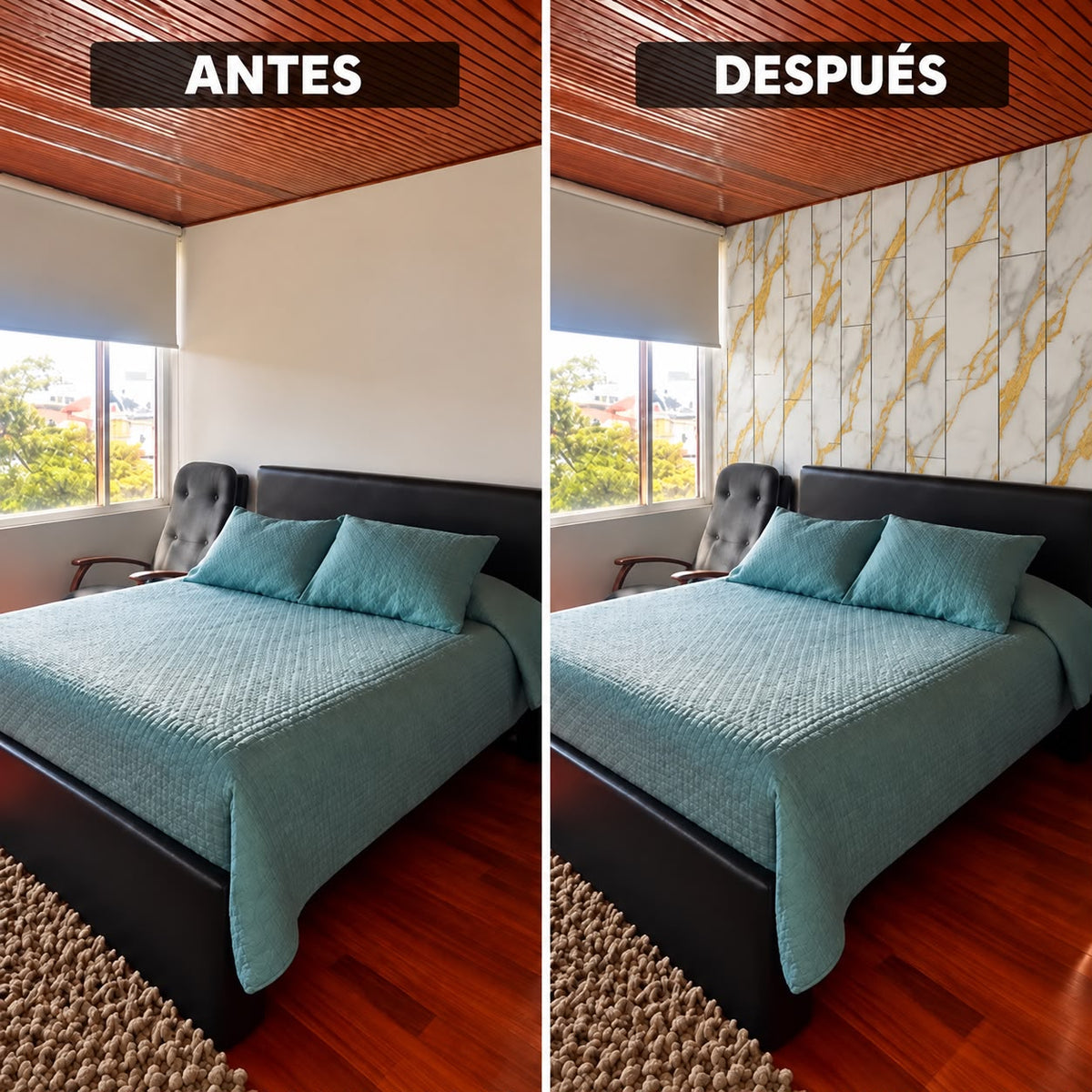 Panel Adhesivo Mármol  Blanco con Vetas Oro 30cmx60cm x10 unidades