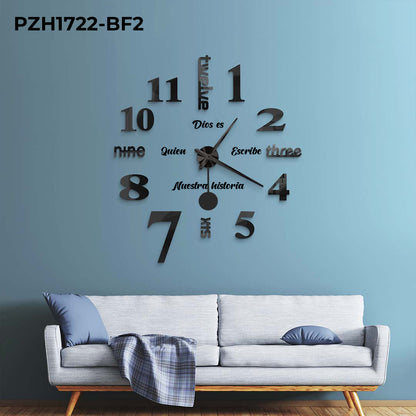RELOJ PARED+FRASE HISTORIA