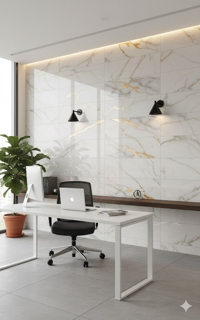 Panel Adhesivo Mármol  Blanco con Vetas Oro  x10 unidades