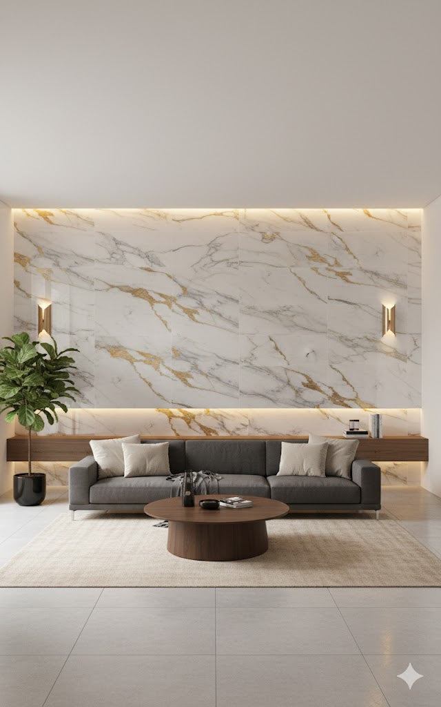 Panel Adhesivo Mármol  Blanco con Vetas Oro  x10 unidades